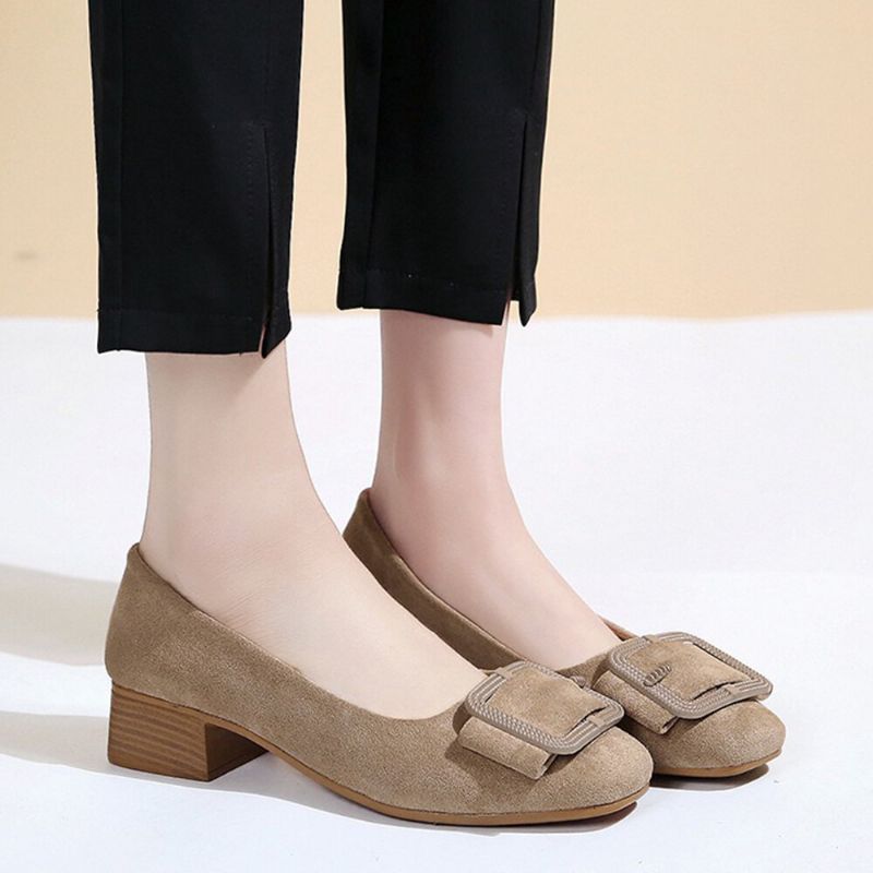 Kobiety Metal Decor Suede Block Eleganckie Buty Do Sukienki