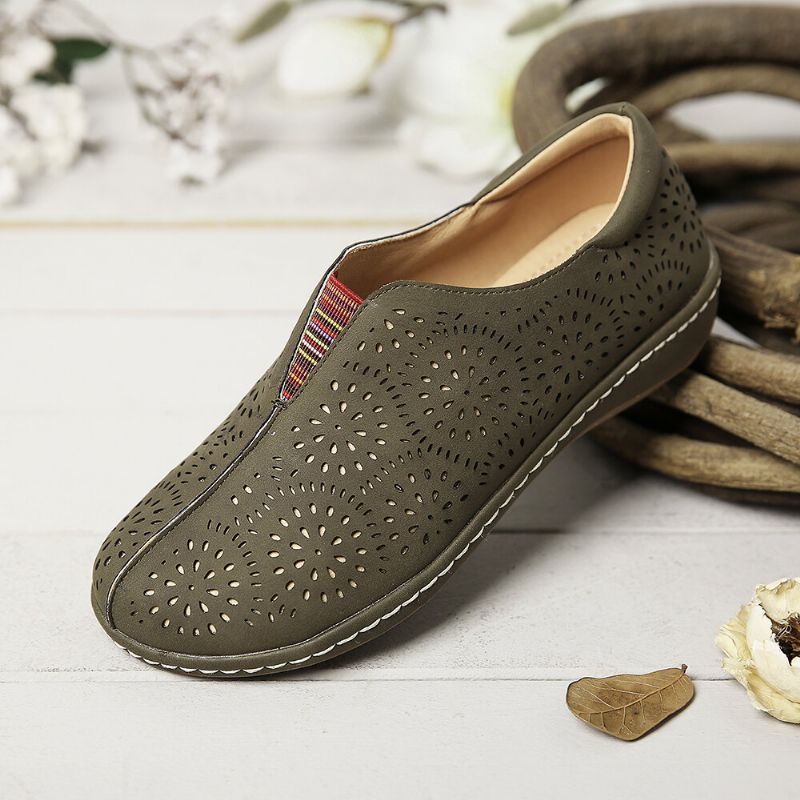 Kobiety Okrągłe Toe Gumka Hollow Casual Płaskie Buty