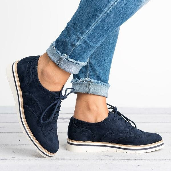 Kobiety Plus Size Brogue Zasznurować Miękkie Zasznurować Casual Oxford Mokasyny