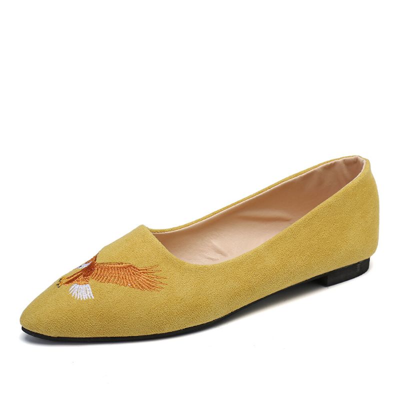 Kobiety Pointed Toe Suede Bird Haftowane Decor Mieszkania Buty