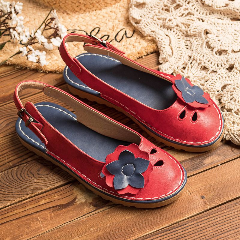 Kobiety Retro Kwiaty Decor Oddychające Casual CZarny Pasek Slingback Flats