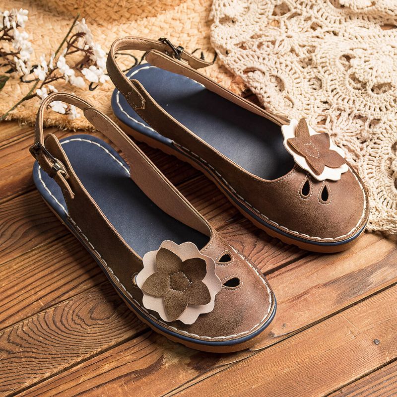 Kobiety Retro Kwiaty Decor Oddychające Casual CZarny Pasek Slingback Flats