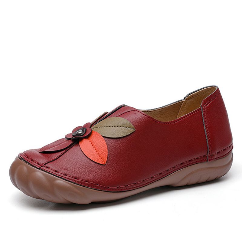 Kobiety Retro Szwy Kwiatowe Wygodne Okrągłe Toe Slip On Płaskie Mokasyny