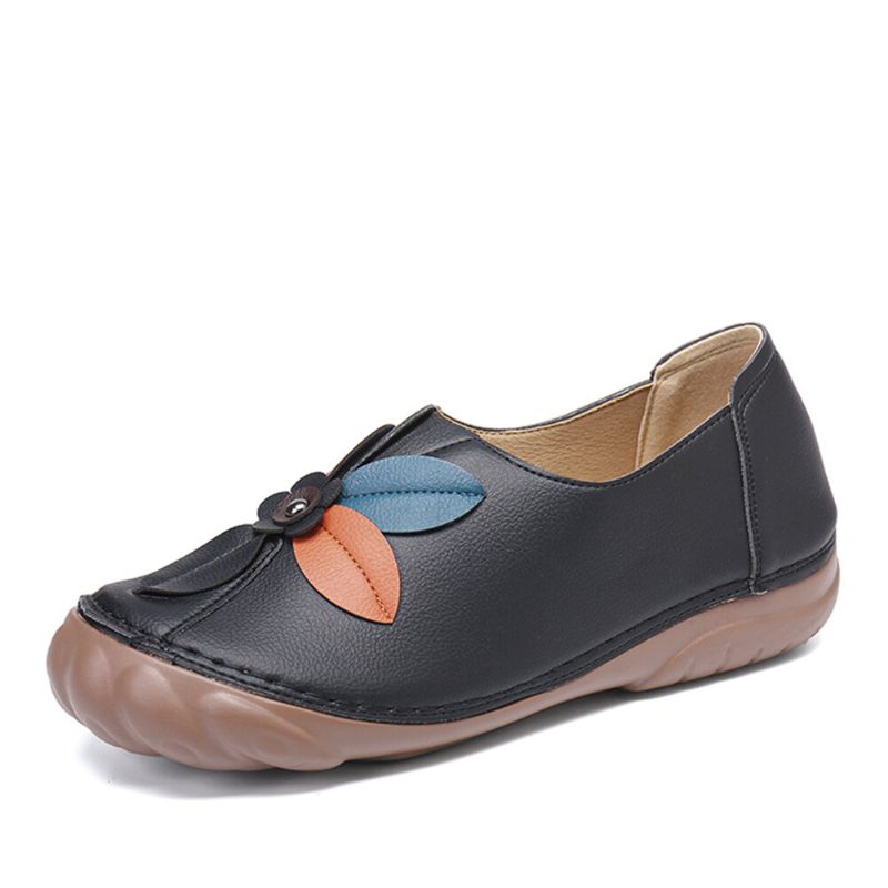 Kobiety Retro Szwy Kwiatowe Wygodne Okrągłe Toe Slip On Płaskie Mokasyny