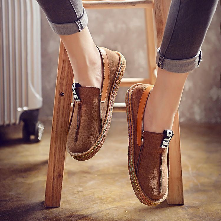 Kobiety Szwy Miękka Podeszwa Okrągłe Toe Slip On Casual Płaskie Mokasyny