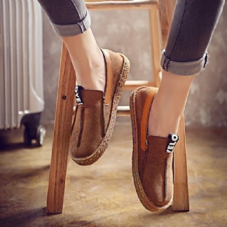 Kobiety Szwy Miękka Podeszwa Okrągłe Toe Slip On Casual Płaskie Mokasyny