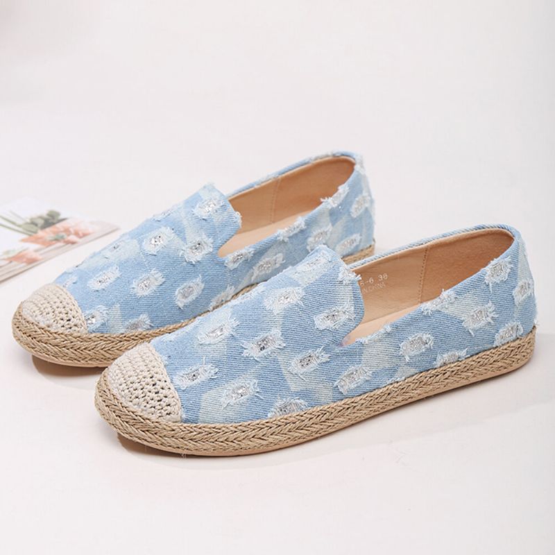 Kobiety Wygodne Denim Ripped Design Espadryle Płaskie Mokasyny