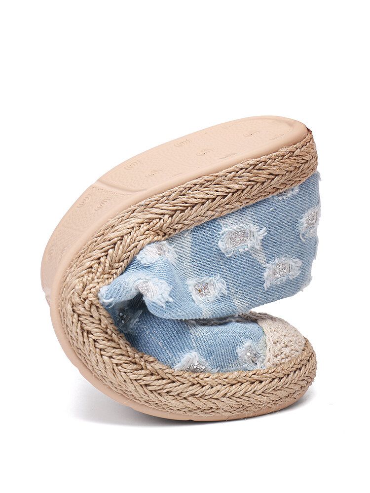 Kobiety Wygodne Denim Ripped Design Espadryle Płaskie Mokasyny