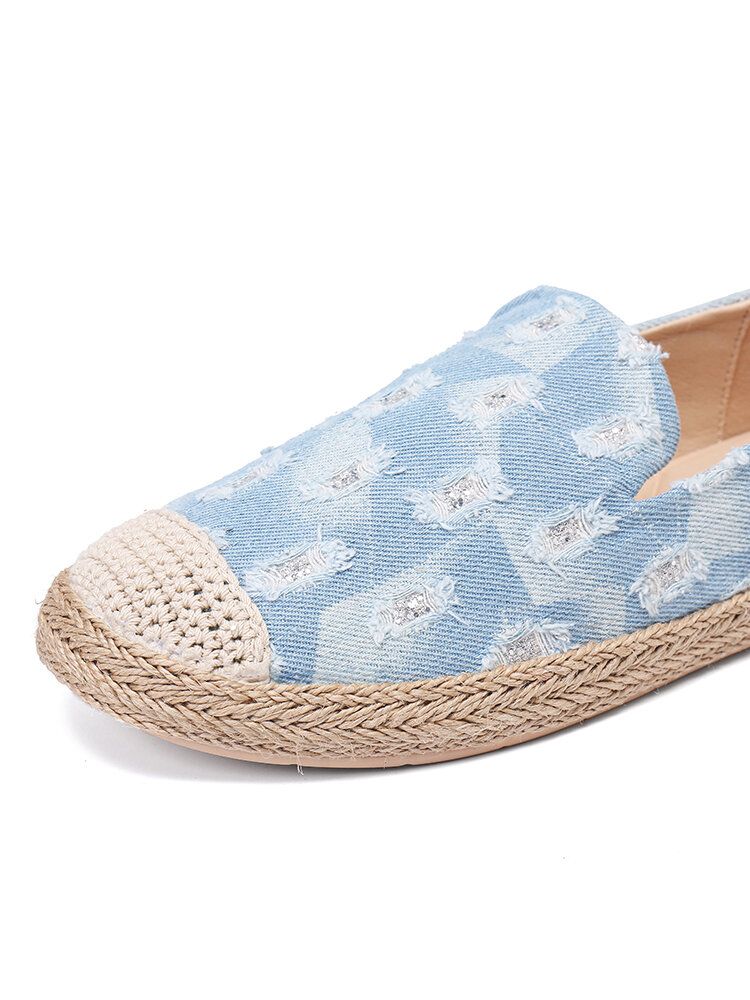 Kobiety Wygodne Denim Ripped Design Espadryle Płaskie Mokasyny