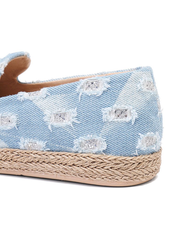 Kobiety Wygodne Denim Ripped Design Espadryle Płaskie Mokasyny