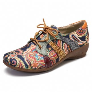 Paisley Retor Floral Łączenie Styl Folkways Okrągłe Toe Sznurowane Płaskie Buty