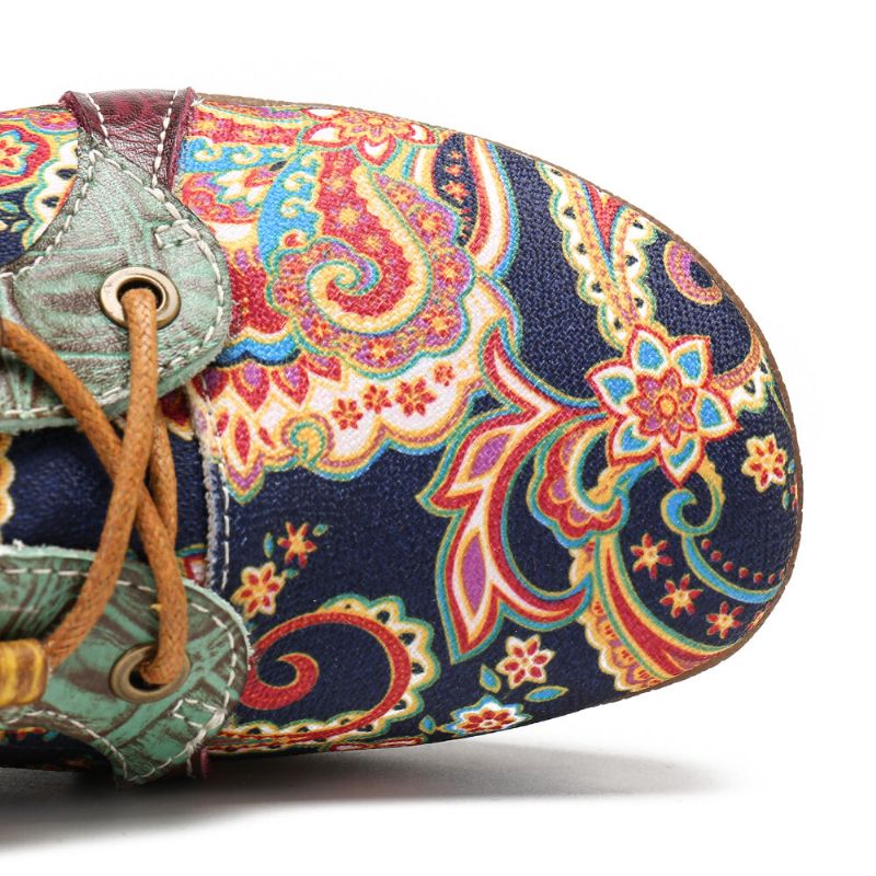 Paisley Retor Floral Łączenie Styl Folkways Okrągłe Toe Sznurowane Płaskie Buty