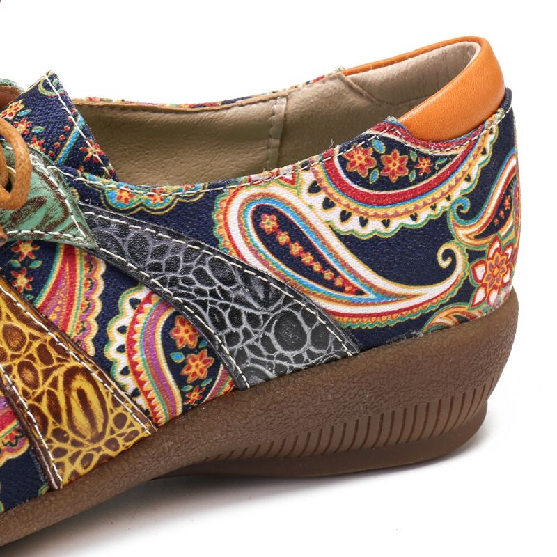 Paisley Retor Floral Łączenie Styl Folkways Okrągłe Toe Sznurowane Płaskie Buty