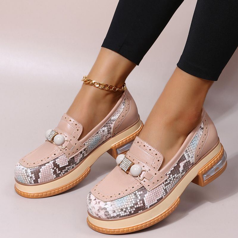 Plus Size Damskie Casual Fashion Rhinestone Decor Snakeskin Colorblock Loafers Buty