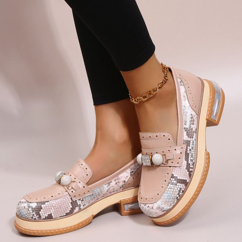 Plus Size Damskie Casual Fashion Rhinestone Decor Snakeskin Colorblock Loafers Buty