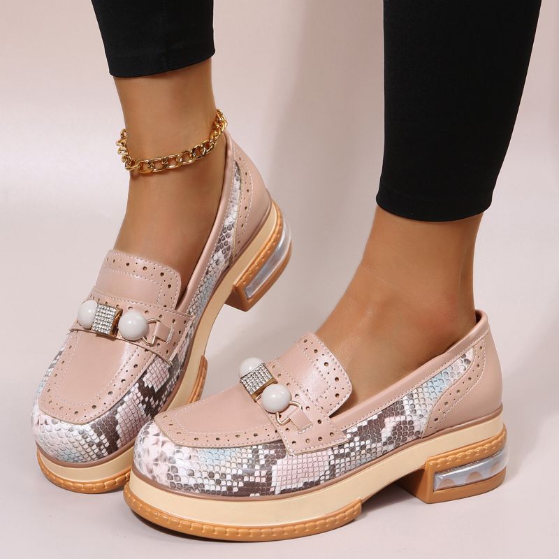 Plus Size Damskie Casual Fashion Rhinestone Decor Snakeskin Colorblock Loafers Buty