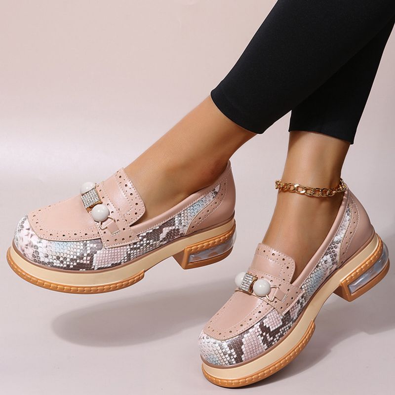 Plus Size Damskie Casual Fashion Rhinestone Decor Snakeskin Colorblock Loafers Buty