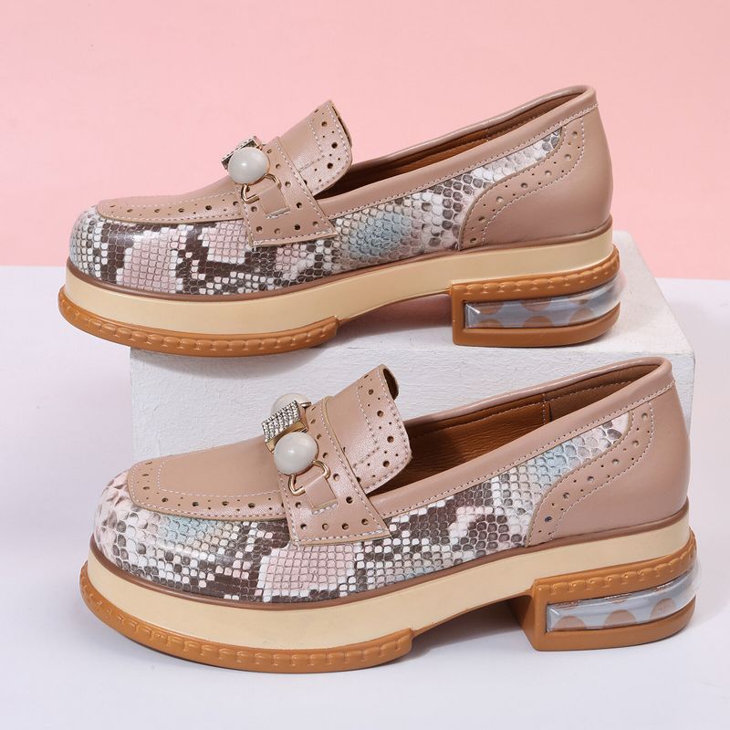 Plus Size Damskie Casual Fashion Rhinestone Decor Snakeskin Colorblock Loafers Buty