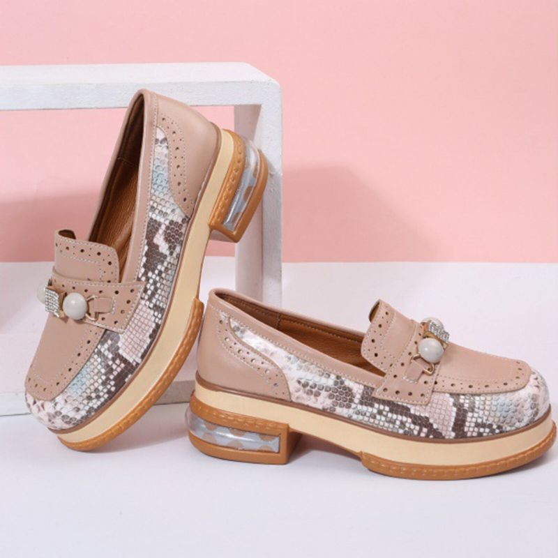 Plus Size Damskie Casual Fashion Rhinestone Decor Snakeskin Colorblock Loafers Buty