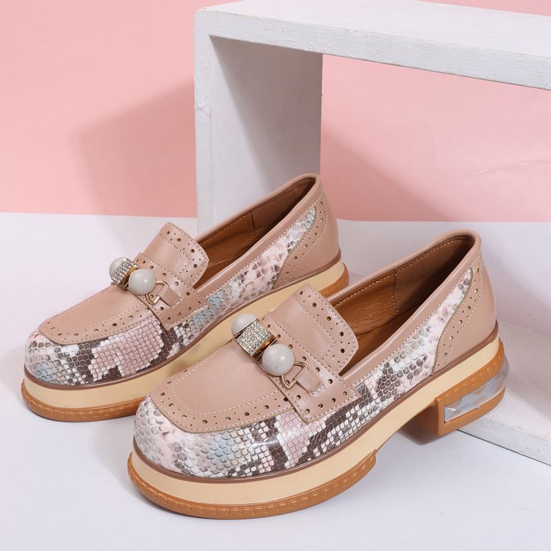 Plus Size Damskie Casual Fashion Rhinestone Decor Snakeskin Colorblock Loafers Buty