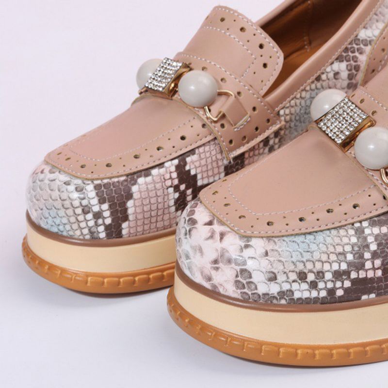 Plus Size Damskie Casual Fashion Rhinestone Decor Snakeskin Colorblock Loafers Buty