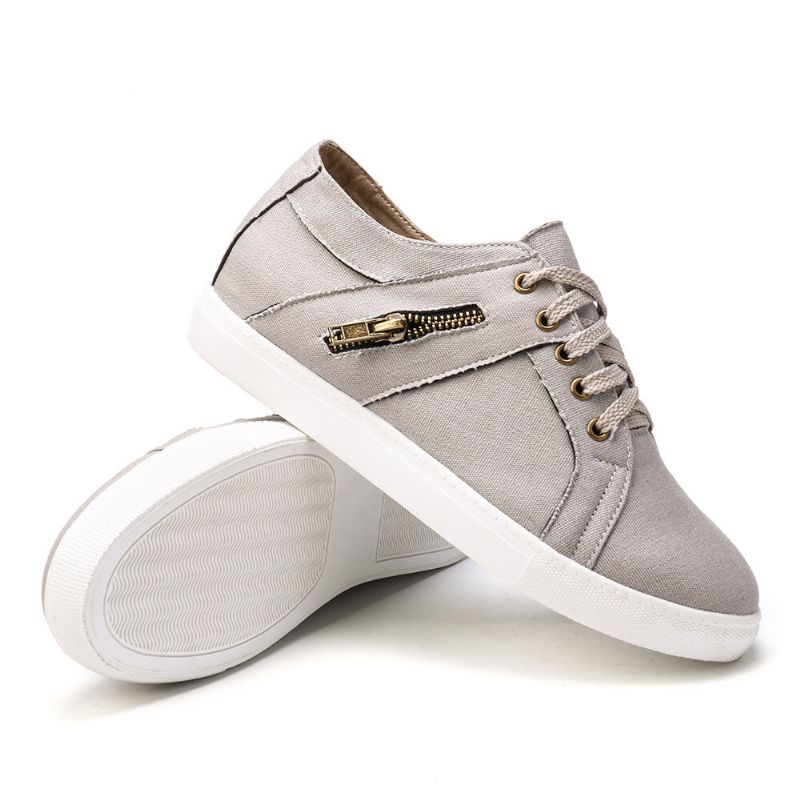 Plus Size Kobiety Retro Zipper Decor Canvas Lace Up Płaskie Casual Buty