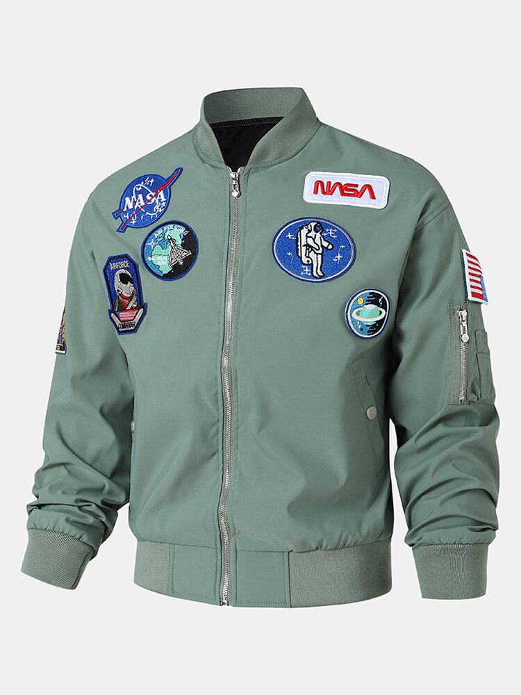 Mężczyźni Astronaut Icon Pattern Nasa Baseball Collar Outdoor Kurtki