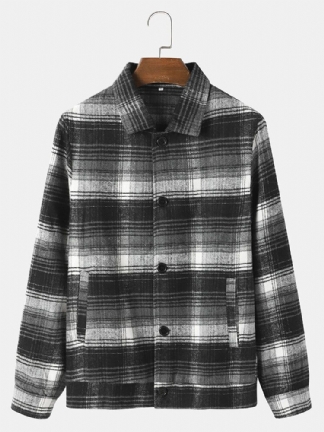 Mężczyźni Street Plaid Cotton Lapel Kontrastowe Kieszenie Koszule Kurtki