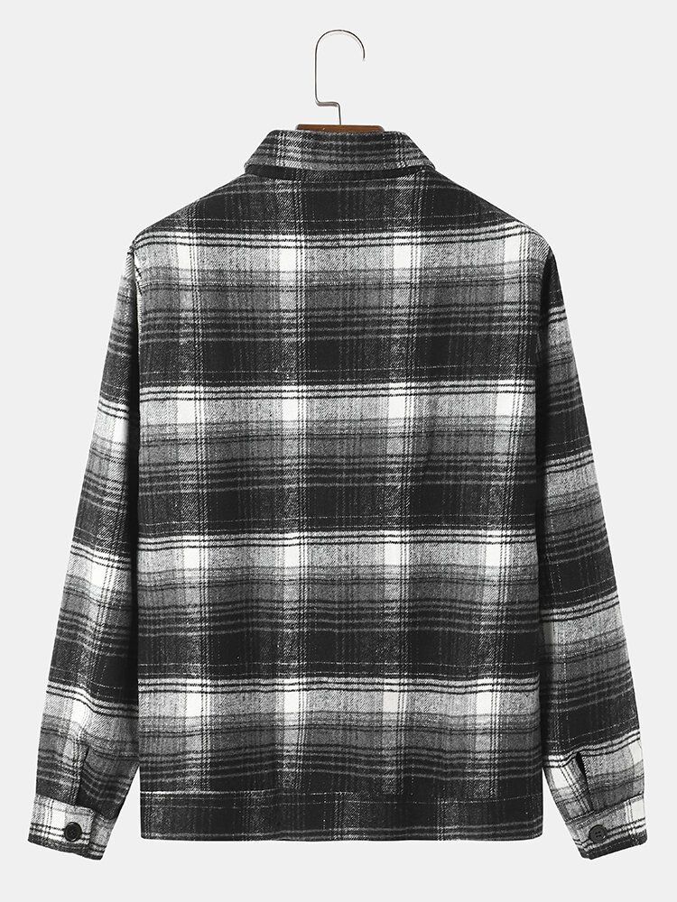 Mężczyźni Street Plaid Cotton Lapel Kontrastowe Kieszenie Koszule Kurtki