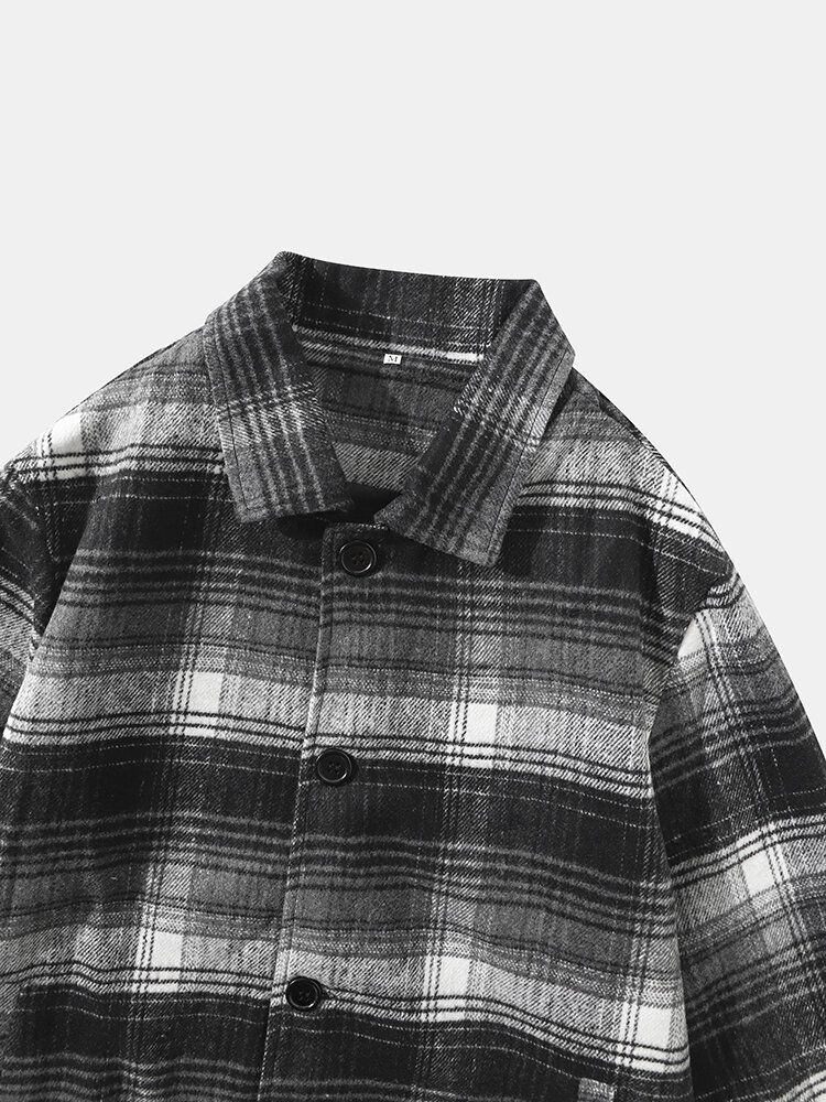 Mężczyźni Street Plaid Cotton Lapel Kontrastowe Kieszenie Koszule Kurtki