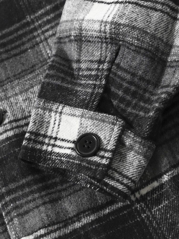 Mężczyźni Street Plaid Cotton Lapel Kontrastowe Kieszenie Koszule Kurtki