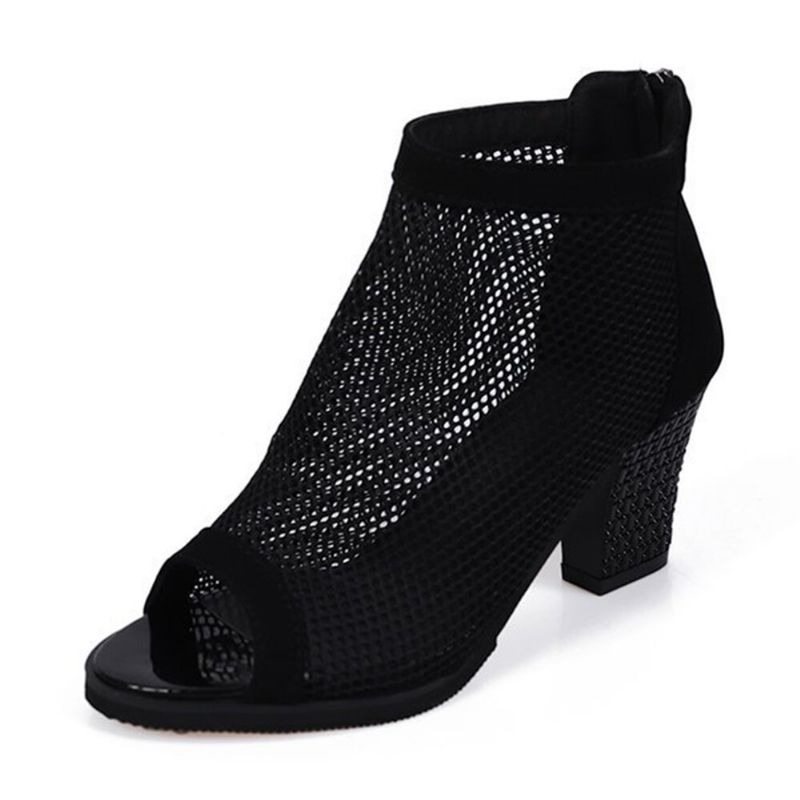 Kobiety Casual Mesh Oddychająca Masywny Obcas Hollow Out Peep-toe Pumps Buty