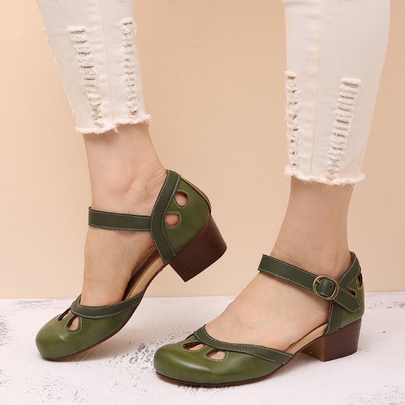 Kobiety Hollow Out Color Stitching Plus Size Bucky Chunky Heel Casual Pumps