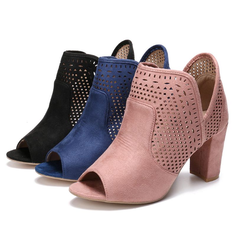 Kobiety Hollow Out Peep Toe Slip On Przyczynowe Pompy Biurowe Na Wysokim Obcasie