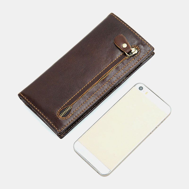 Ekphero Męskie Genuine Leather Long Bifold Rfid Antymagnetyczny Portfel Multi-card Slot Card Case