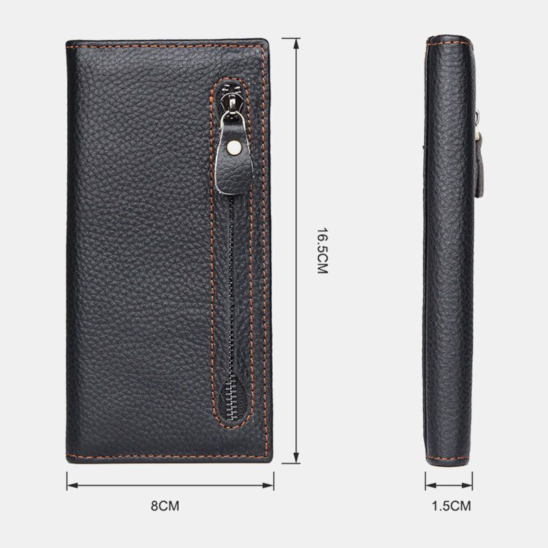 Ekphero Męskie Genuine Leather Long Bifold Rfid Antymagnetyczny Portfel Multi-card Slot Card Case