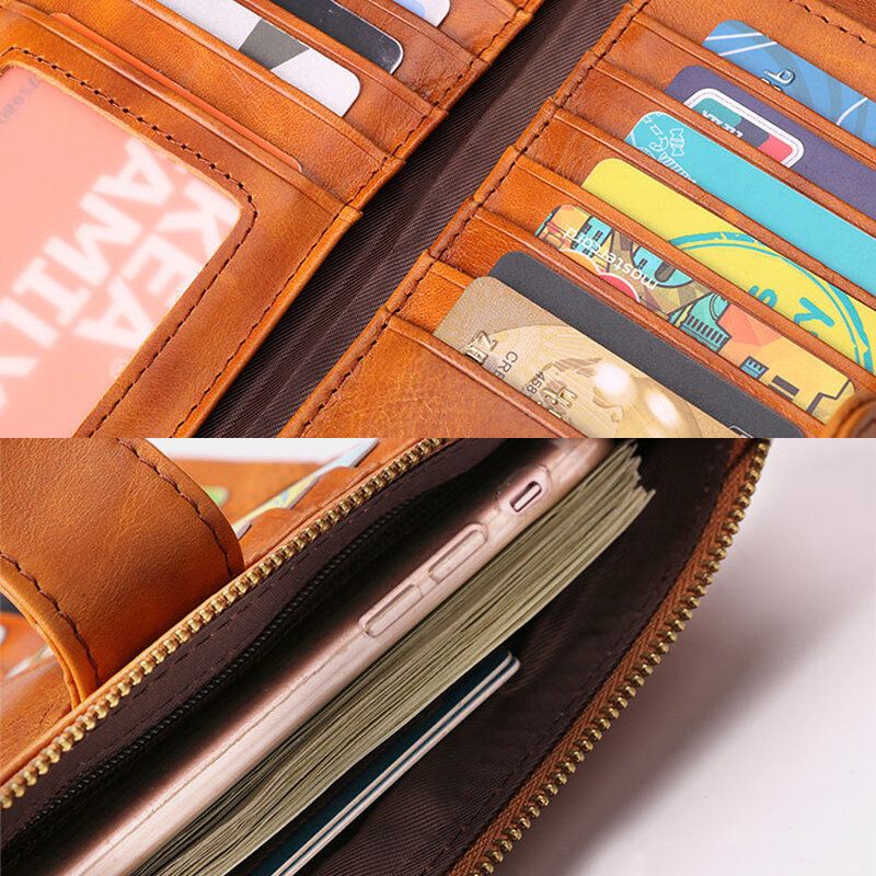 Kobiety Rfid Genuine Leather Multi-card Slots Phone Torby Money Clip Wallet