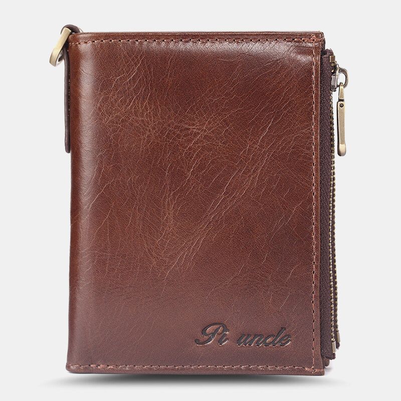 Mężczyźni Krótki Bifold Blokujący Rfid Minimalistyczny Portfel Retro Multi-card Slot Posiadacza Karty Skóry Bydlęcej Prawo Jazdy Portfel