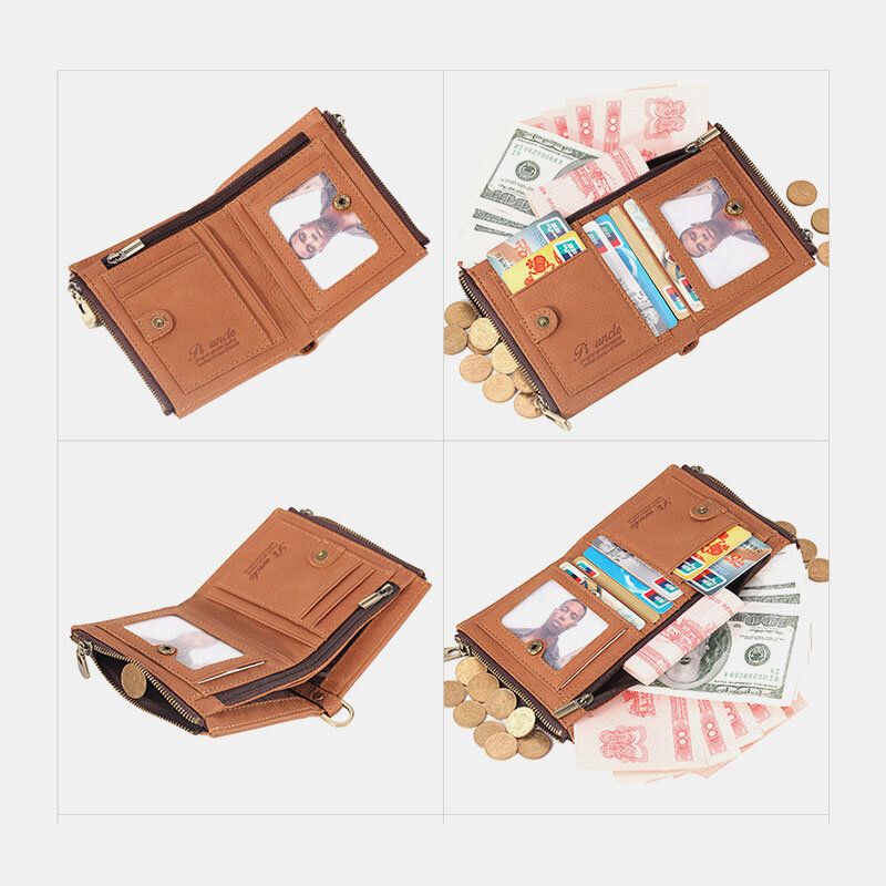 Mężczyźni Krótki Bifold Blokujący Rfid Minimalistyczny Portfel Retro Multi-card Slot Posiadacza Karty Skóry Bydlęcej Prawo Jazdy Portfel