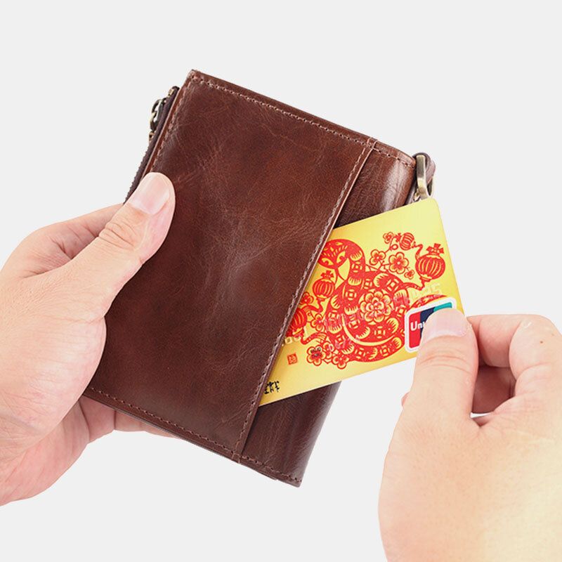 Mężczyźni Krótki Bifold Blokujący Rfid Minimalistyczny Portfel Retro Multi-card Slot Posiadacza Karty Skóry Bydlęcej Prawo Jazdy Portfel