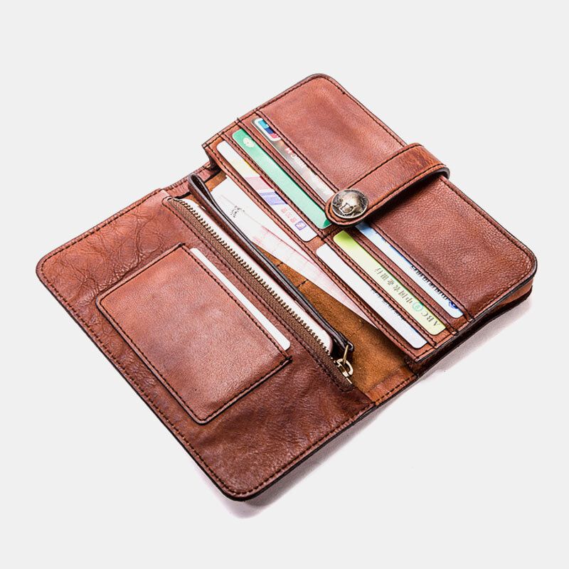 Męski Długi Bifold Multi-card Slot Card Holder Vintage Pu Leather 6.5 Cal Phone Torby Money Clip Wallet