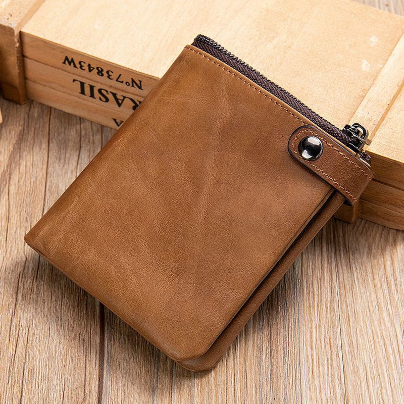 Męski Portfel Z Prawdziwej Skóry Vintage Zipper Hasp Z Wieloma Gniazdami Na Karty Bifold Short Wallet