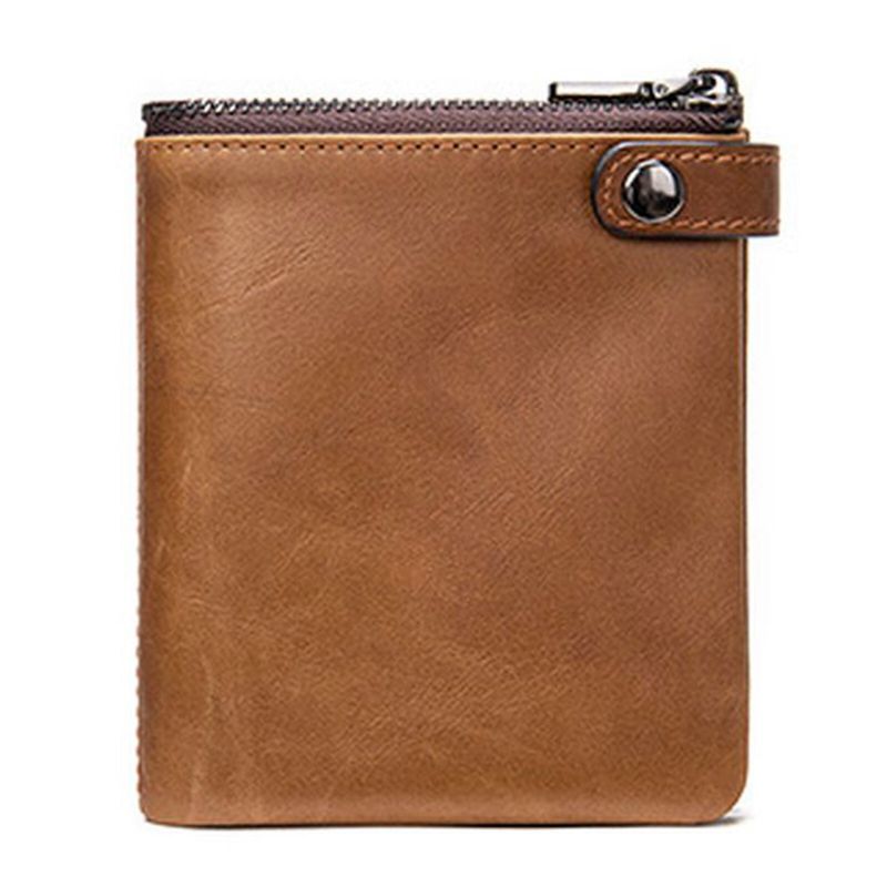 Męski Portfel Z Prawdziwej Skóry Vintage Zipper Hasp Z Wieloma Gniazdami Na Karty Bifold Short Wallet