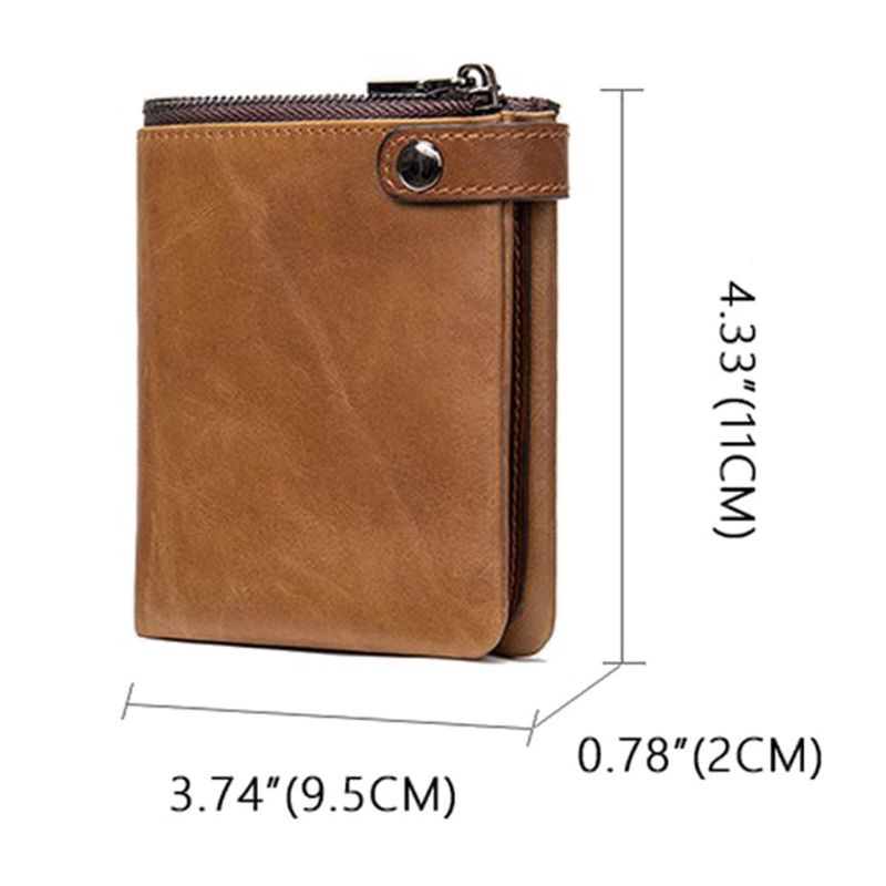 Męski Portfel Z Prawdziwej Skóry Vintage Zipper Hasp Z Wieloma Gniazdami Na Karty Bifold Short Wallet