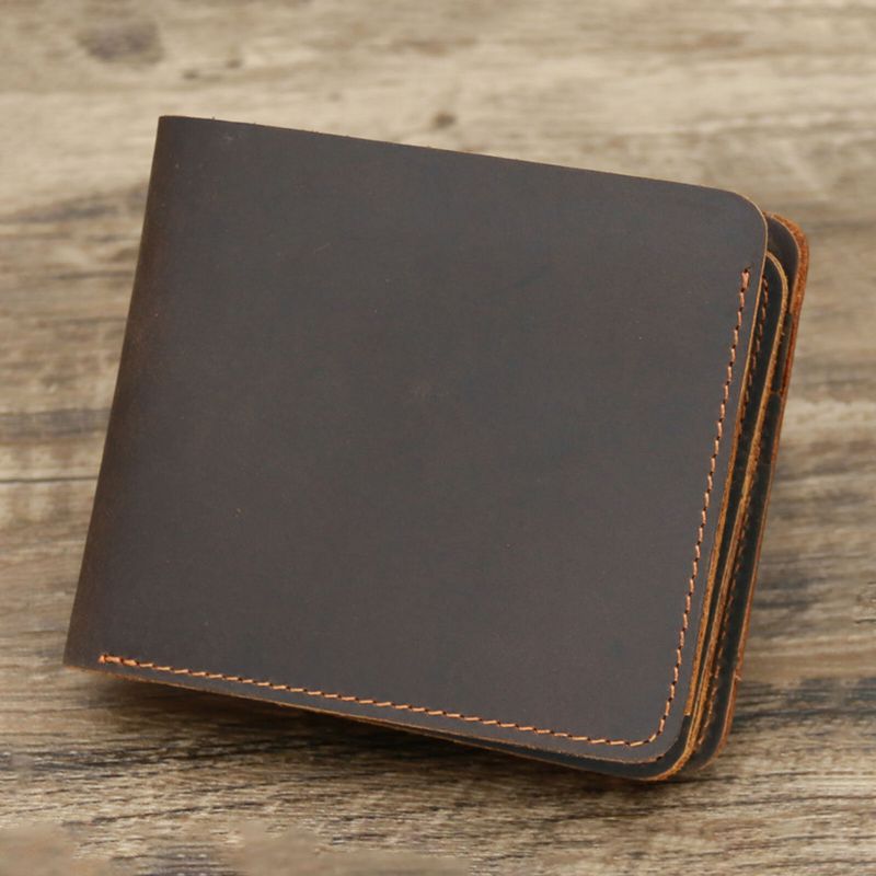 Męski Portfel Z Prawdziwej Skóry W Stylu Vintage Trwały Lekki Portfel Retro Business Tri-fold Wallet