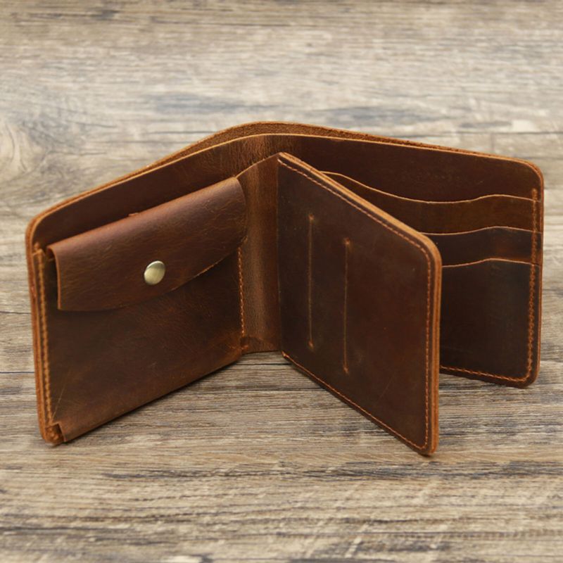 Męski Portfel Z Prawdziwej Skóry W Stylu Vintage Trwały Lekki Portfel Retro Business Tri-fold Wallet