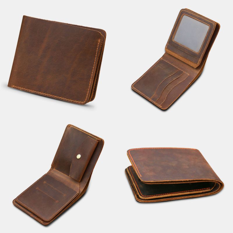 Męski Portfel Z Prawdziwej Skóry W Stylu Vintage Trwały Lekki Portfel Retro Business Tri-fold Wallet