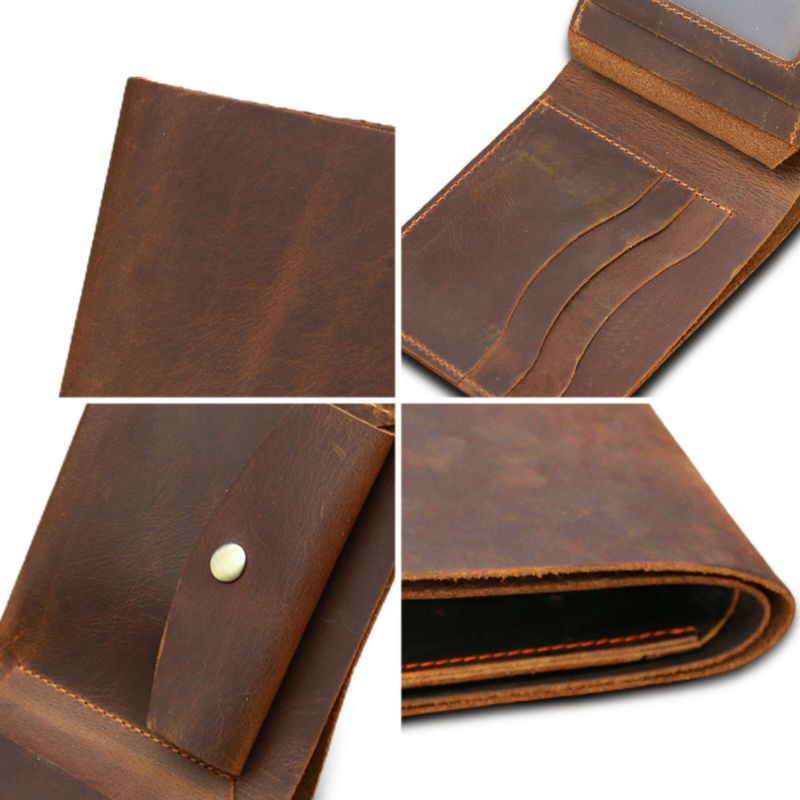 Męski Portfel Z Prawdziwej Skóry W Stylu Vintage Trwały Lekki Portfel Retro Business Tri-fold Wallet