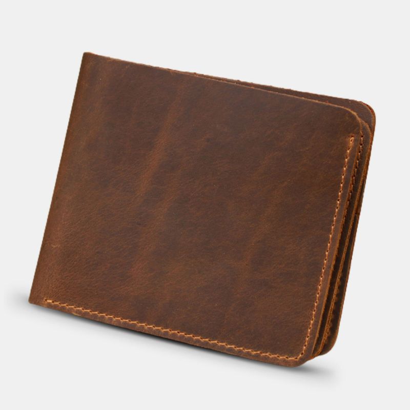 Męski Portfel Z Prawdziwej Skóry W Stylu Vintage Trwały Lekki Portfel Retro Business Tri-fold Wallet