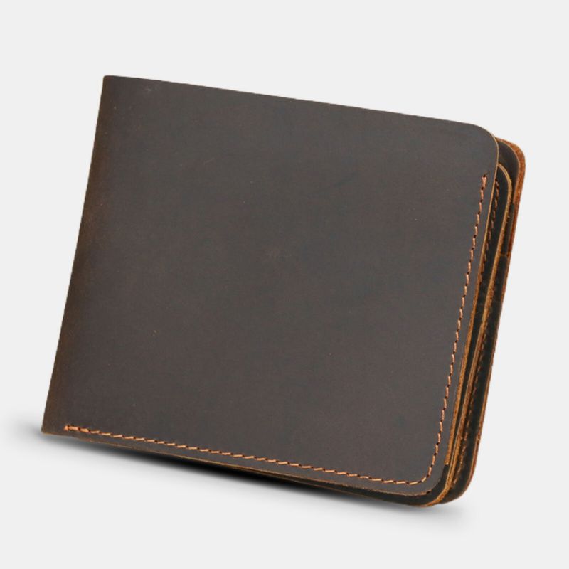 Męski Portfel Z Prawdziwej Skóry W Stylu Vintage Trwały Lekki Portfel Retro Business Tri-fold Wallet